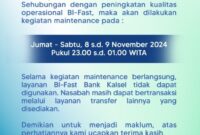 Pengumuman Bank Kalsel terkait Gangguan BI-Fast (foto:istimewa)