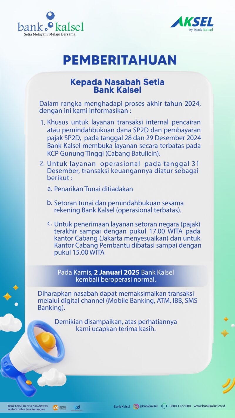 Pemberitahuan Bank Kalsel (foto:istimewa/bomindonesia)