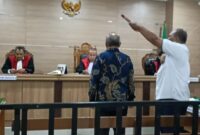 Prof DR Hadin Muhzad SH MHum saat menjadi saksi a de charge atau meringankan perkara dugaan tindak pidana UU Minerba dengan terdakwa  Sugiannor (Foto Istimewa/Bomindonesia)