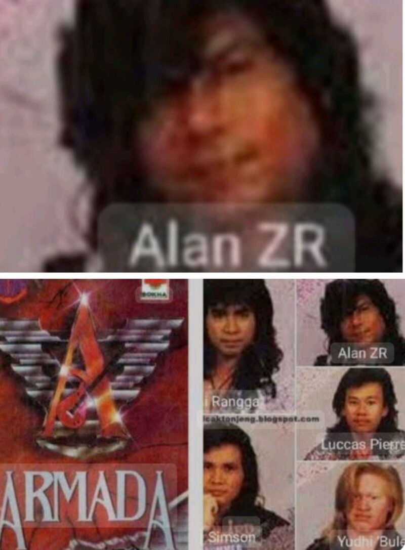 Telah meninggal dunia, Alan gitarist Armada Borneo Rock M. (Foto : Kolase Album Armada Borneo/Bomindonesia)
