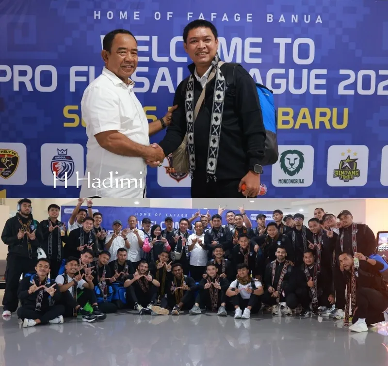 H Anwar Hadimi Ketua Asosiasi Futsal Provinsi (AFP) Kalsel menyambut kedatangan Fafage Banua (foto:istimewa/bomindonesia)