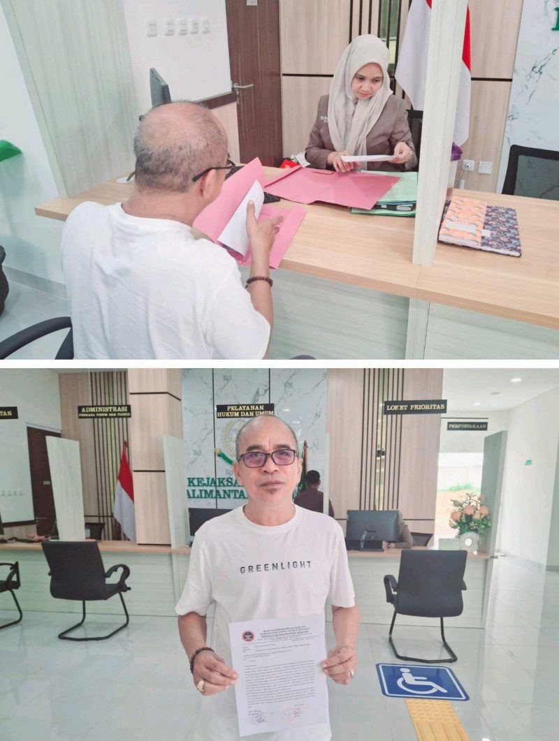 Ketua BP3K-RI Kalsel, Muslim Ma’in  
menyerahkan surat resmi permohonan tindak lanjut atas laporan sebelumnya yang telah disampaikan pada 16 April 2025 lalu (Foto Istimewa)
