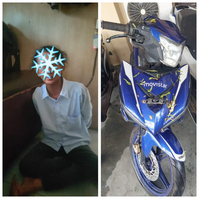 Pelaku AF dan barang bukti hasil curanmor usai diamankan Polsek Banjarmasin Timur, Sabtu (31/5/2025) siang. (foto: istimewa)
