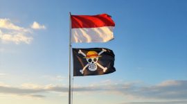 Bendera Indonesia dan Bendera jolly Roger (One Piece)
