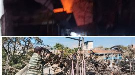 Kolase Kobaran api dan puing sisa kebakaran yang kembali mengamuk di Gang Nuruddin dan Gang Sekata, Pelambuan, Banjarmasin Barat, Senin (11/8/2025) dinihari. (Istimewa)