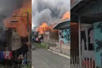 Api saat berkobar di Komplek Veteran Jahri Saleh Kelurahan Sungai Jingah Kecamatan Banjarmasin Utara, Kamis (28/8/2025) siang. (foto:istimewa)