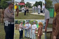 Direktur Lalu Lintas Polda Kalsel Kombes Pol Dr Fahri Siregar saat memberikan pemahaman kesadaran berlalu lintas kepada siswa siswi SMA Banua Kalsel usai jadi inspektur upacara sekaligus membagikan helm berstandar SNI dan perlengkapan lainnya (Foto Istimewa)