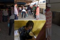 Kolase lokasi kejadian (atas) yang sudah diberi garis polisi dan pelaku yang sudah diamankan (bawah)