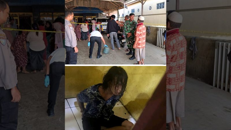 Kolase lokasi kejadian (atas) yang sudah diberi garis polisi dan pelaku yang sudah diamankan (bawah)