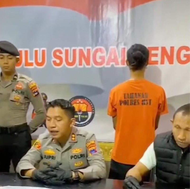 Polres Hulu Sungai Tengah merilis kronologi kasus pria mabuk banting bayi hingga tewas di Desa Gambah, Barabai, Rabu (24/9/2025). (Foto: Istimewa)