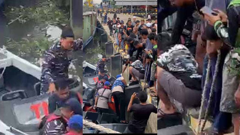 Para relawan dan personel Polair Polresta Banjarmasin saat menemukan korban tenggelam yang menceburkan diri di Sungai Barito, Banjar Raya, Selasa (4/11/2025). (foto: istimewa)