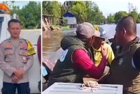 Pihak Polsek Aluh-aluh saat mengamankan kera betina yang menyerang warga Desa Pemurus,
Selasa (18/11/2025). (foto: istimewa)