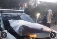Nampak kondisi Mobil Hilux Majta penyok bagian depannya akibat dicuri dan alami laka tunggal, Minggu (21/12/2025) pagi. (foto: istimewa)

