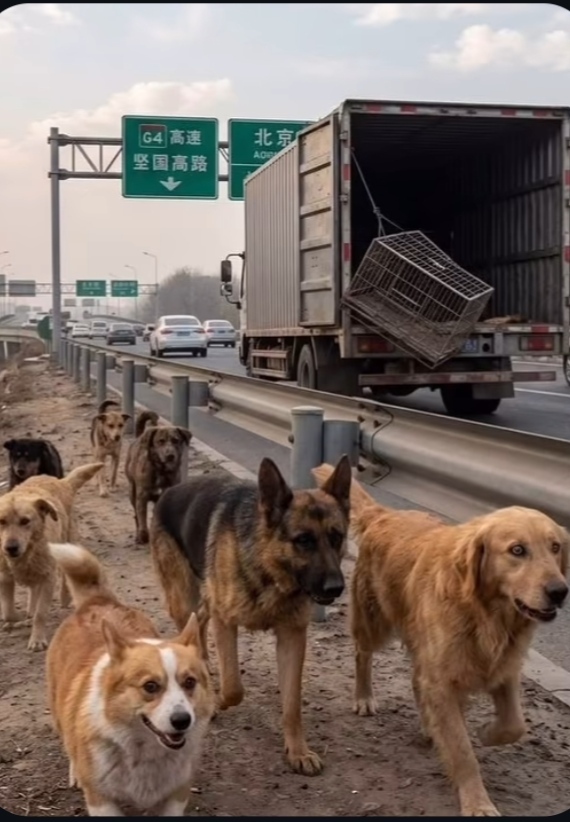 KISAH SETIA - Tujuh ekor anjing di Changchun viral setelah berhasil kabur dari penculikan dan berjalan sejauh 17 kilometer untuk kembali pulang bersama, Maret 2026. (foto: istimewa)