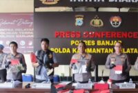 Konferensi pers pengungkapan kasus pembunuhan remaja di Simpang Empat oleh jajaran Polres Banjar di Pendopo Tathya Dharaka, Rabu (22/4/2026). (Instagram Polres Banjar)