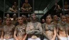 Para narapidana di dalam sel penjara Pusat Penahanan Kontra-Terorisme (CECOT), tempat ratusan anggota geng MS-13 dan 18 Street ditahan, di Tecoluca, El Salvador, 27 Januari 202 (
Marvin RECINOS / AFP via Getty Images)
