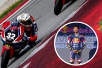 Momentum tikungan terakhir menjelang finis, membawa Kiandra Ramadhipa menang di GP Spanyol Rookies Cup 2026 (Foto Istimewa)