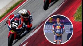 Momentum tikungan terakhir menjelang finis, membawa Kiandra Ramadhipa menang di GP Spanyol Rookies Cup 2026 (Foto Istimewa)