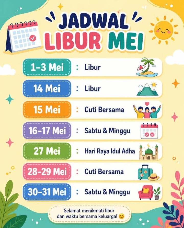 Cek Bulan Mei 2026, Banyak Liburnya