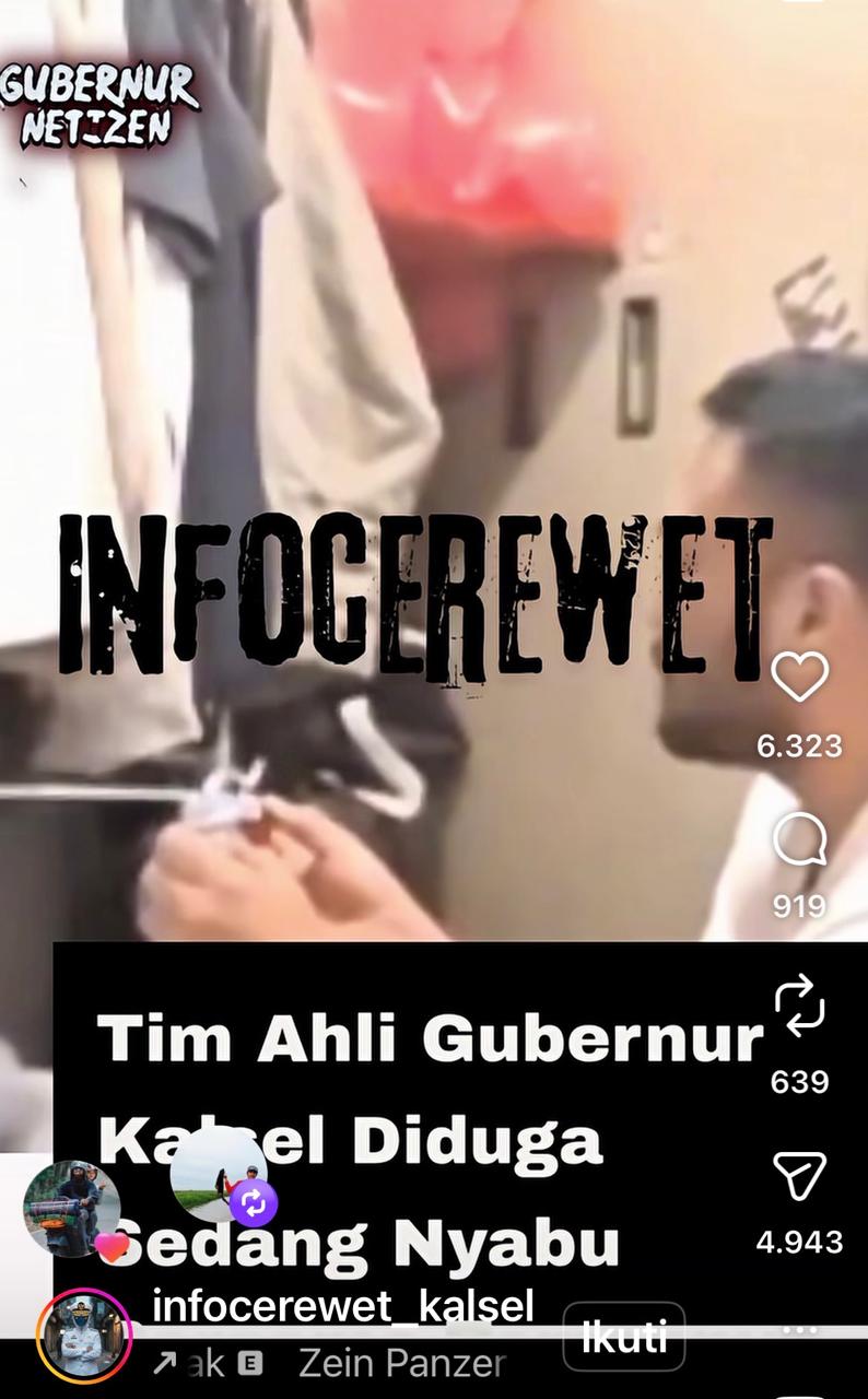 TANGKAPAN LAYAR – Cuplikan video viral berdurasi 40 detik yang memperlihatkan dua pria diduga sedang mengonsumsi narkotika jenis sabu dan ramai diperbincangkan di media sosial Instagram @info_cerewet_kalsel, Minggu (10/5/2026). (foto:istimewa)