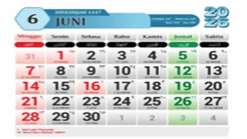 Kalender Bulan Juni 2026