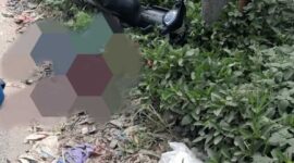 KORBAN TEWAS - Lokasi ditemukan korban (arsir) tewas  serta sebuah sepeda motor yang tak jauh dari TKP ( foto istimewa) Senin (1/6/2026). 
