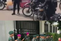 PENGAMANAN KETAT – Personel Brimob bersenjata lengkap disiagakan di Markas Polda Metro Jaya bersama kendaraan taktis menyusul pengamanan barang bukti perkara korupsi (atas). Sementara personel TNI melakukan pengamanan di rumah dinas Jaksa Agung Muda Tindak Pidana Khusus (Jampidsus) Kejaksaan Agung, Febrie Adriansyah, di Jakarta (bawah). (foto: kolase/berbagai sumber)