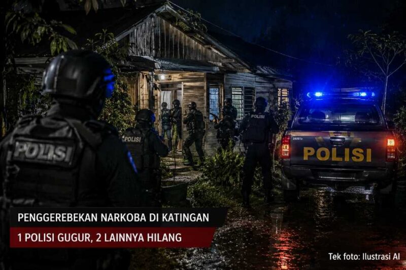 ILUSTRASI AI – Ilustrasi operasi penggerebekan bandar narkoba yang berujung bentrokan di Desa Tumbang Kalemei, Kecamatan Katingan Tengah, Kabupaten Katingan, Kamis (2/7/2026) dini hari. (Ilustrasi/AI)