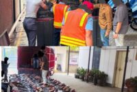 Petugas Bea Cukai Kalbagsel mengamankan truk pengangkut 2,5 juta batang rokok ilegal beserta barang bukti di kawasan Pelabuhan Trisakti, Banjarmasin, Jumat (21/8/2026). (foto:istimewa)
