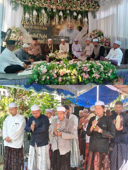 MAULID NABI – Peringatan Maulid Nabi Muhammad SAW pada 13 Rabiul Awwal 1448 H di kediaman H Junaidi, menghadirkan KH M Qomaruddin atau Guru Busu, Rabu (26/8/2026) siang. (foto: istimewa)