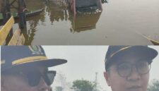Ketua Komisi III  Kota Banjarmasin Muhammad Ridho Akbar, S.T.  (bawah ) bersama anggota DPRD Dapil Banjarmasin Selatan Nurrahman
saat meninjau langsung lokasi ambruknya Jembatan Saka Harang di Mantuil, Banjarmasin Selatan, Minggu (30/8/2026). Ia datang ke TKP kurang dari sejam setelah kejadian (Foto Mercy)
