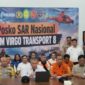 Menhub Dudy Purwagandhi didampingi Kepala Basarnas M Syafii dan Kapolda Kalsel Irjen Pol Rosyanto Yudha Hermawan saat memberikan keterangan pers terkait kecelakaan KM Virgo Transport 8 di Pelabuhan Trisakti Banjarmasin, Minggu (13/9/2026). (foto: SUMA/brt)