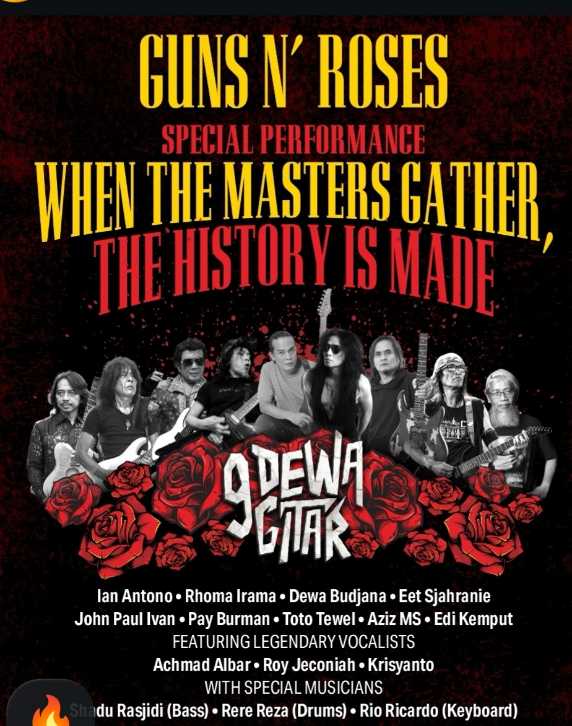 9 Dewa Gitar Bakal Tampil jadi Pembuka Konser Guns N’ Roses di Jakarta